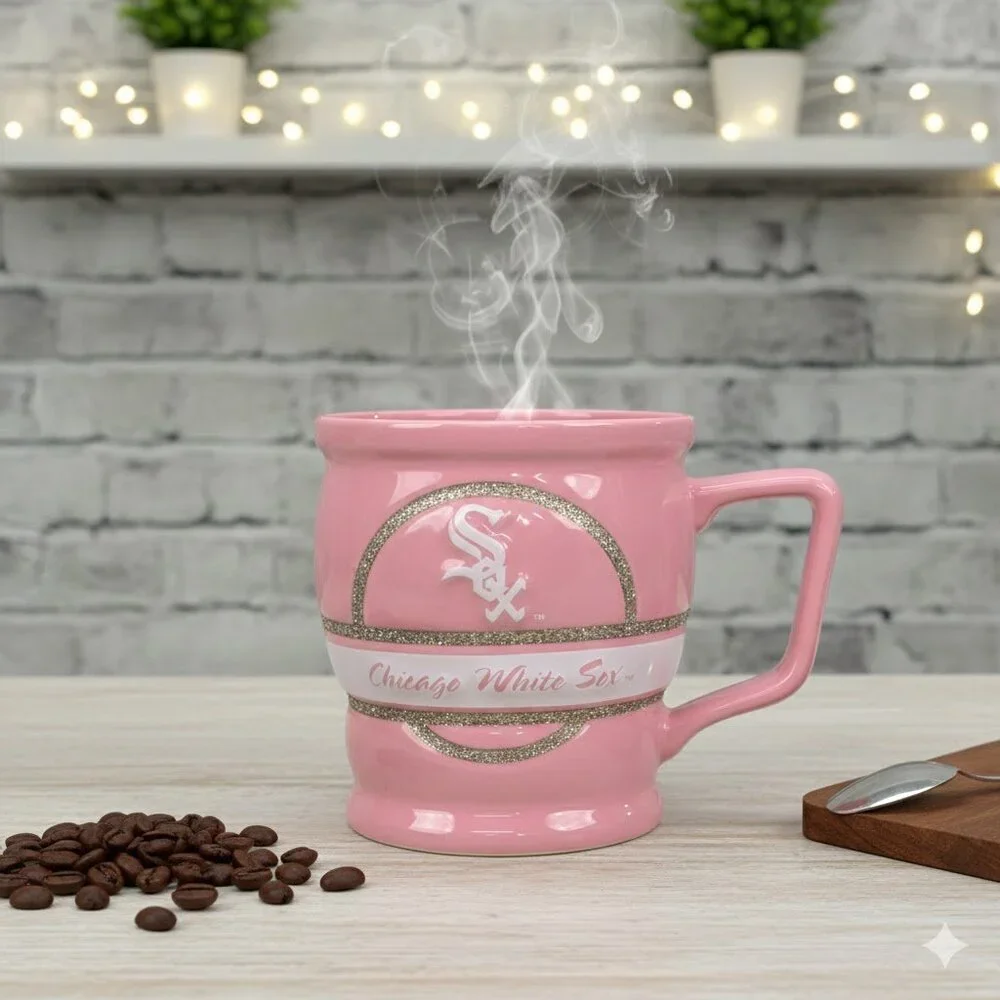 Chicago White Sox Pink Bling Coffee Mug Women’s MLB Baseball Ceramic Cup‎ EUC